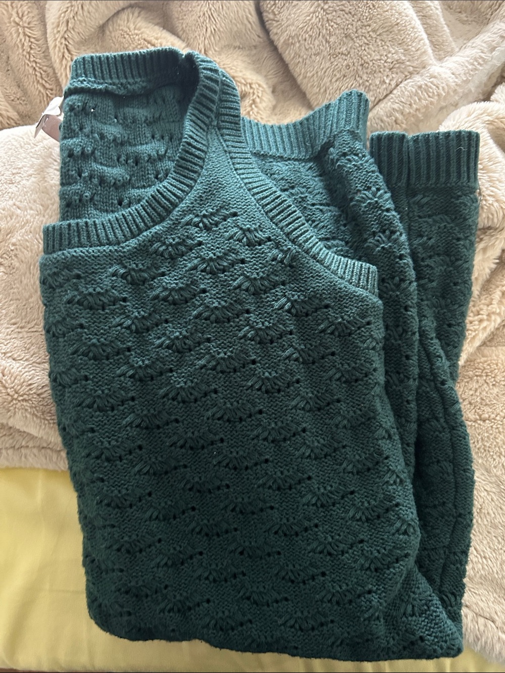 LOFT Dark Green Knit Scalloped Sleeveless Sweater Dress